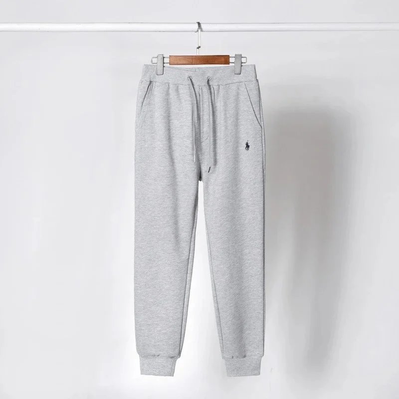 Grey pants with black label